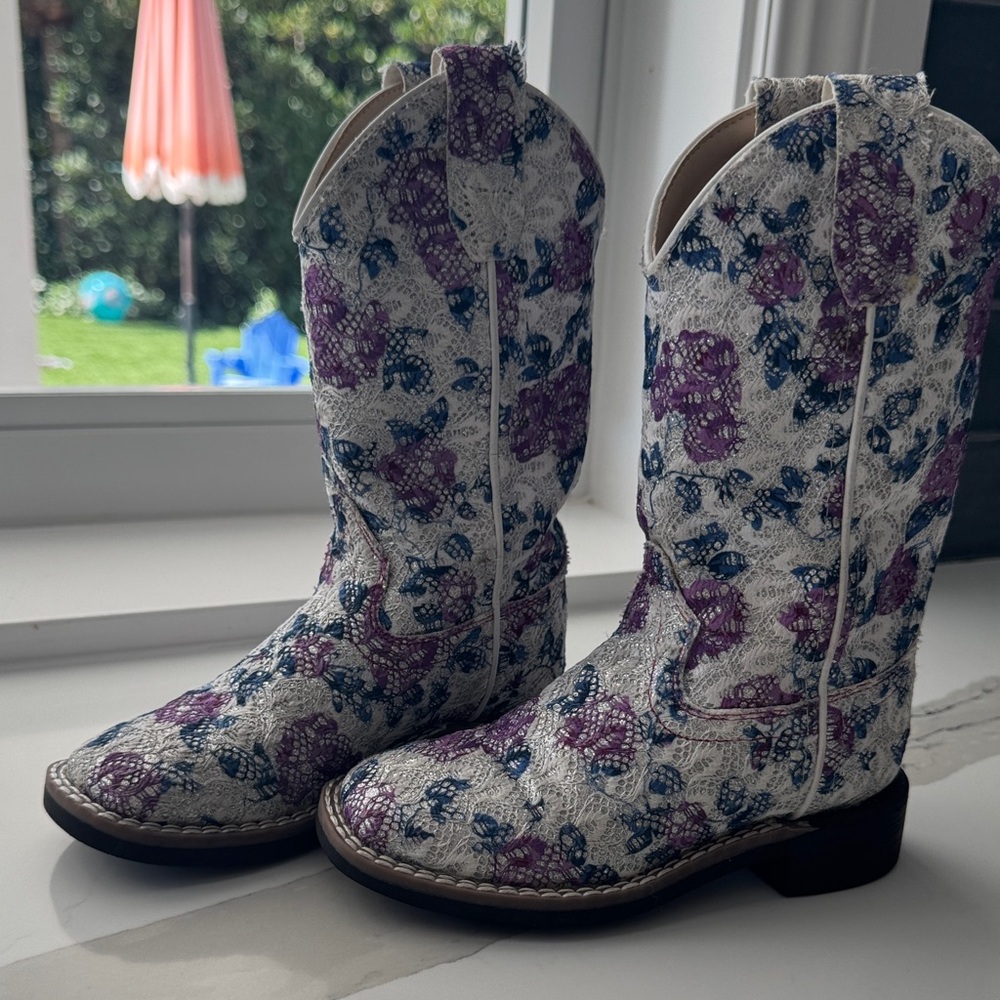 Old West Kids' Black and Purple Patterned Boots